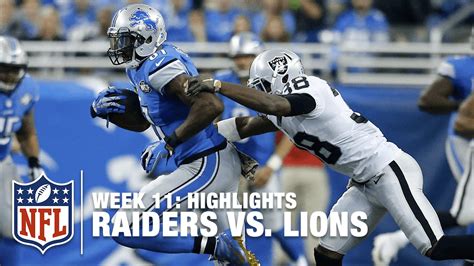 Nov 3, 2019 · Lions 2 Raiders 6. In 2003, the Lions were able to turn the corner in their series with the Joey Harrington (13-21, 117 yards, touchdown) led Detroit Lions winning their first meeting with the Raiders in seven years (1996) with a 23-13 win. 2007 (36-21), 2011 (28-27), and 2015 (18-13) wins in favor of the Detroit Lions would go on to even the ...